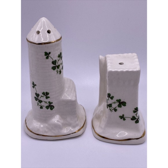 Vintage Carrigaline Pottery Irleand Shamrock Castle Salt & Pepper Shaker Set - Picture 3 of 6